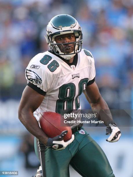 Wide receiver Reggie Brown of the Philadelphia Eagles runs with the ball during a game against the San Diego Chargers on November 14, 2009 at...