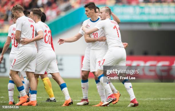 Michael Krmencik of Czech Republic scores his team's goal during 2018 China Cup International Football Championship between China and Czech Republic...