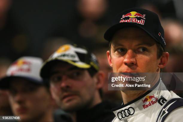 Mattias Ekstrom of Sweden and Team EKS Audi Sport looks on during a press conference during the 2018 FIA World Rallycross Championship Season Launch...