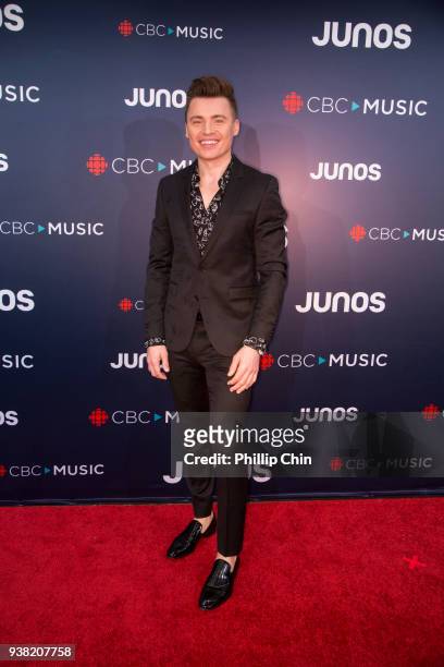 Singer Shawn Hook attends the red carpet arrivals at the 2018 Juno Awards at Rogers Arena on March 25, 2018 in Vancouver, Canada.