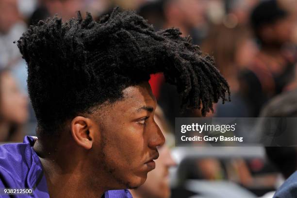 Close up shot of Elfrid Payton of the Phoenix Suns during the game against the Orlando Magic on March 24, 2018 at Amway Center in Orlando, Florida....