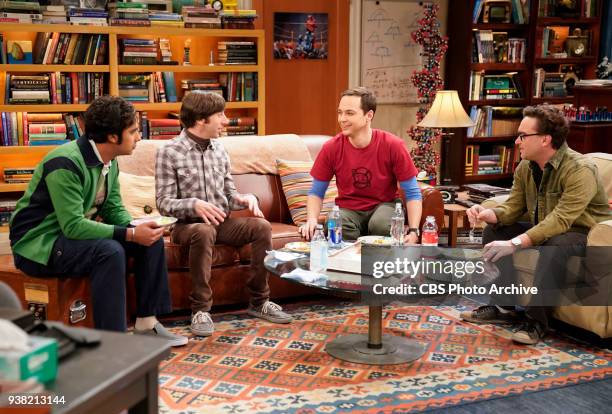 The Gates Excitation" - Pictured: Rajesh Koothrappali , Howard Wolowitz , Sheldon Cooper and Leonard Hofstadter . Penny gets the opportunity to host...