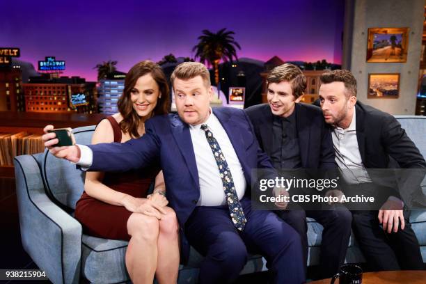 Jennifer Garner, Freddie Highmore, and Eddie Kaye Thomas chat with James Corden during "The Late Late Show with James Corden," Thursday, March 22,...