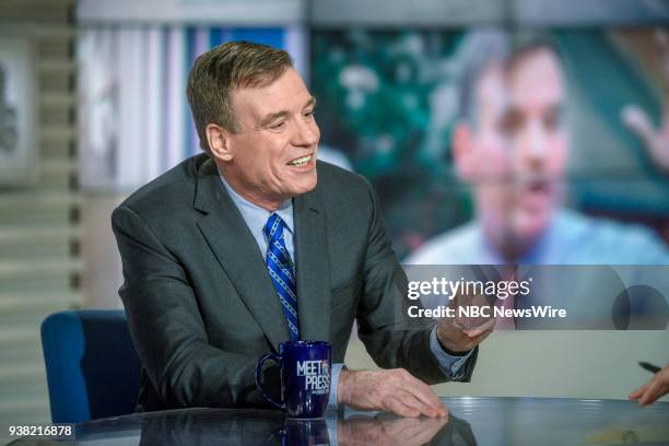 Pictured: -- Sen. Mark Warner appears on "Meet the Press" in Washington, D.C., Sunday, March 25, 2018.