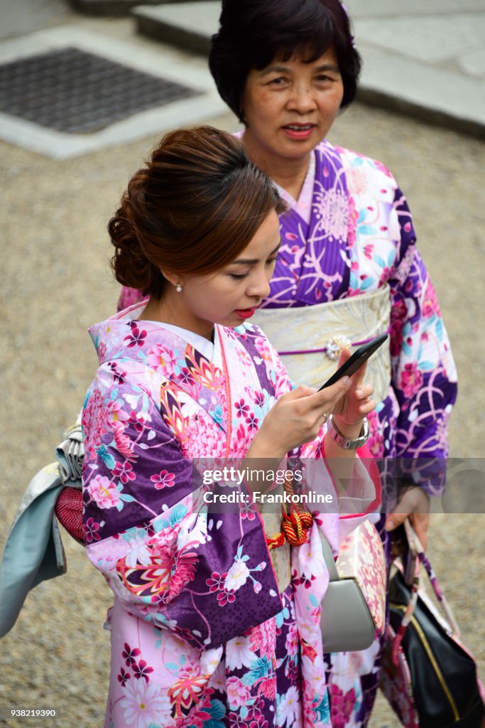 Japanese women dressed in traditional Japanese kimono