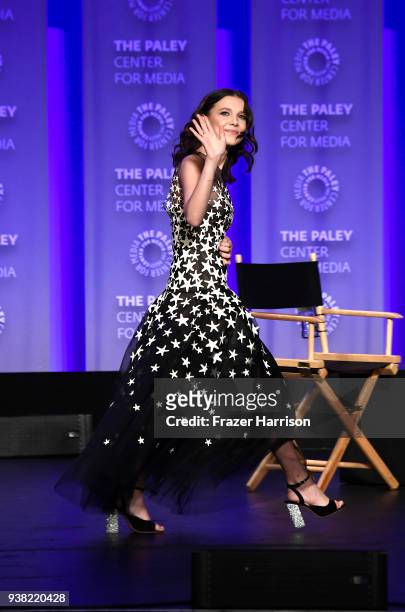 Millie Bobby Brown speaks on stage at The Paley Center For Media's 35th Annual PaleyFest Los Angeles - "Stranger Things" at Dolby Theatre on March...