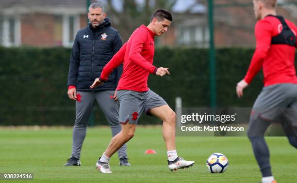 Guido Carrillo during a Southampton FC training session at the Staplewood Campus on March 26, 2018 in Southampton, England.