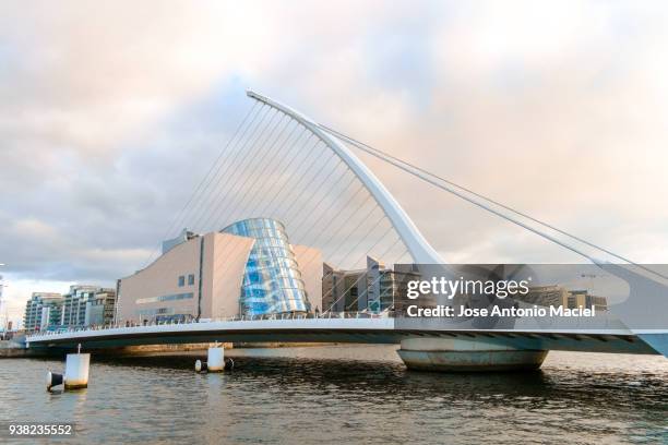 samuel beckett bridge in the morning - liffey river ireland stock pictures, royalty-free photos & images