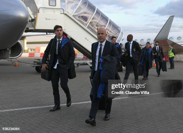Head coach Italy Luigi Di Biagio arrives to Luton Aiport on March 26, 2018 in London, England.