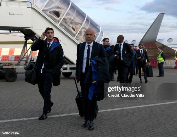 Head coach Italy Luigi Di Biagio arrives to Luton Aiport on March 26, 2018 in London, England.