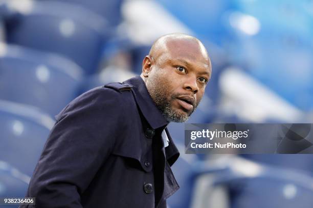 Former French football player William Gallas attends France national team training session ahead of international friendly football match against...