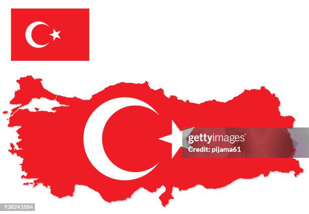 stockillustraties, clipart, cartoons en iconen met turkije kaart met vlag - turkse-vlag