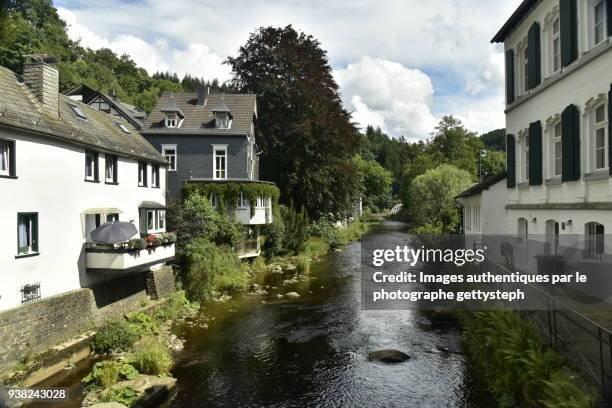the roer river flowing between last ancient houses - roer river stock pictures, royalty-free photos & images