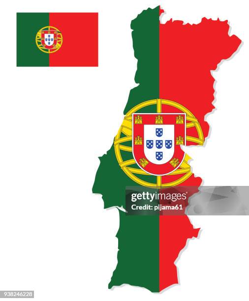 ilustrações de stock, clip art, desenhos animados e ícones de portugal map with flag - portugal-mapa