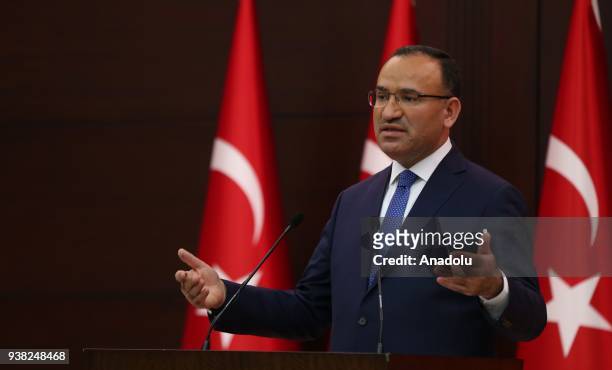 Turkish Deputy Prime Minister and government spokesperson Bekir Bozdag holds a press conference after attending the Cabinet meeting in Ankara, Turkey...