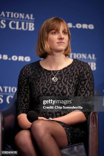 Bethesda, Maryland, native and champion swimmer Katie Ledecky announces that she will become a professional swimmer during the Newsmakers luncheon at...