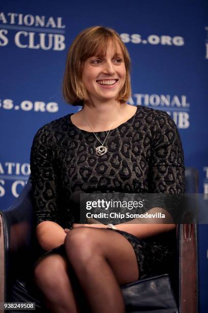 Bethesda, Maryland, native and champion swimmer Katie Ledecky announces that she will become a professional swimmer during the Newsmakers luncheon at...