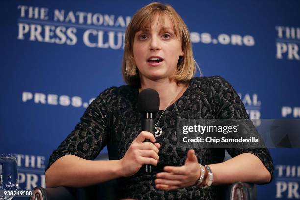 Bethesda, Maryland, native and champion swimmer Katie Ledecky announces that she will become a professional swimmer during the Newsmakers luncheon at...