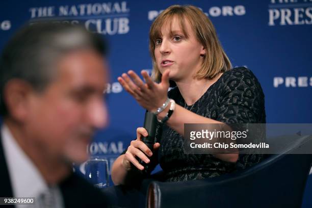 Bethesda, Maryland, native and champion swimmer Katie Ledecky announces that she will become a professional swimmer during the Newsmakers luncheon at...