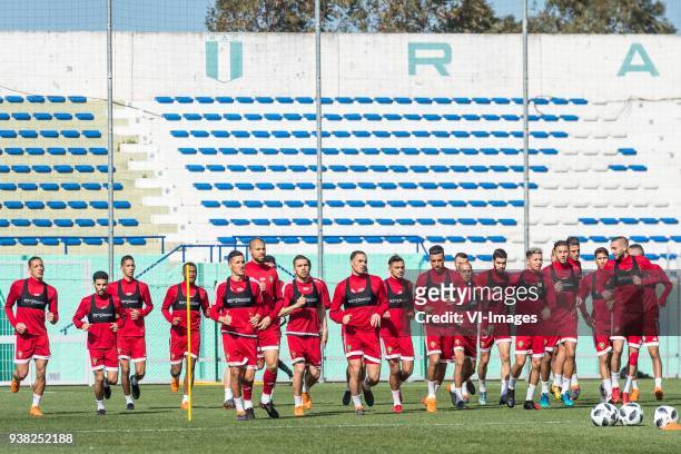 The players of Morocco during the warming up during a training session prior to the International friendly match between Morocco and Oezbekistan in...