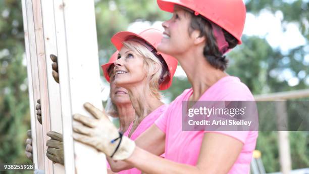 women construction volunteers - habitat for humanity stock pictures, royalty-free photos & images