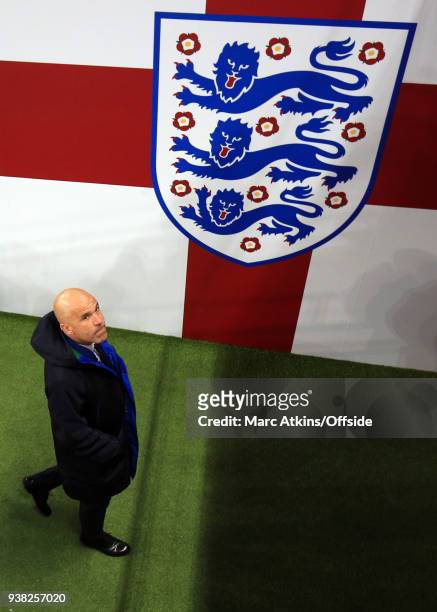 Italy head coach Luigi Di Biagio walks down the players tunnel prior to a press conference on the eve of their International Friendly against England...