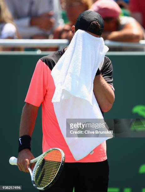 Thanasi Kokkinakis of Australia shows his dejection against Fernando Verdasco of Spain in their third round match during the Miami Open Presented by...