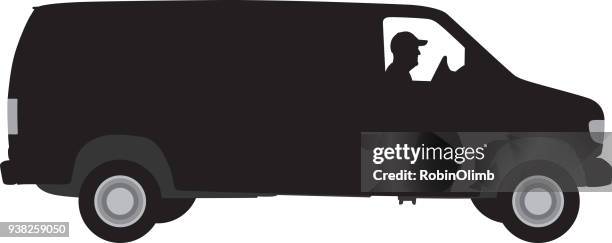 man driving van silhouette - light goods vehicle stock illustrations