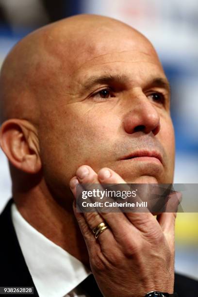 Luigi Di Biagio head coach of Italy during a press conference on the eve of their international friendly against England at Wembley Stadium on March...