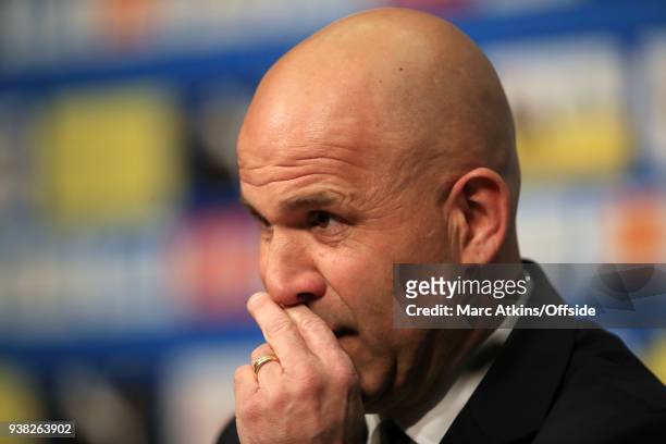 Italy head coach Luigi Di Biagio during a press conference on the eve of their International Friendly against England at Wembley Stadium on March 26,...