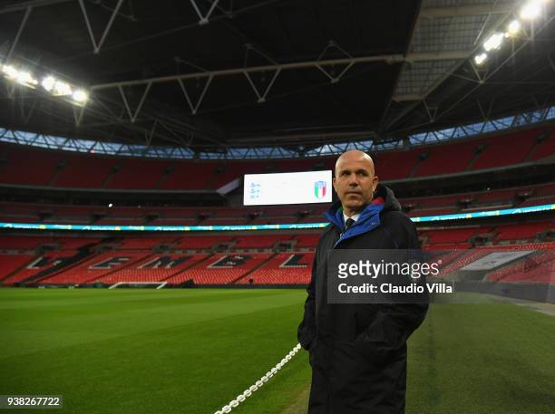 Head coach Italy Luigi Di Biagio looks on during Italy walk around at Wembley Stadium on March 26, 2018 in London, England.