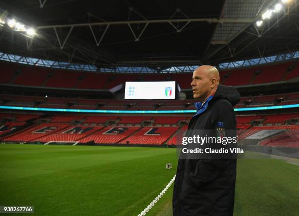 Head coach Italy Luigi Di Biagio looks on during Italy walk around at Wembley Stadium on March 26, 2018 in London, England.