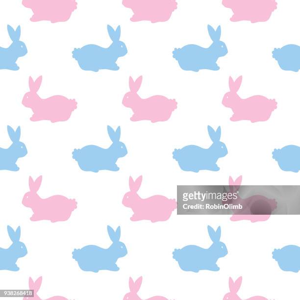 rosa blau hasen nahtlose muster - adorable bunnies stock-grafiken, -clipart, -cartoons und -symbole