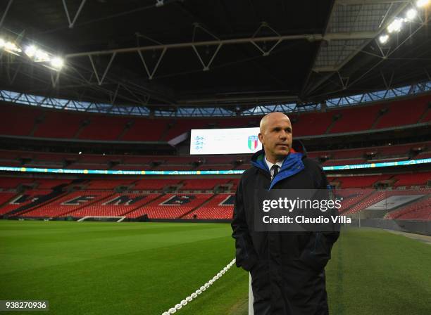 Head coach Italy Luigi Di Biagio looks on during Italy walk around at Wembley Stadium on March 26, 2018 in London, England.