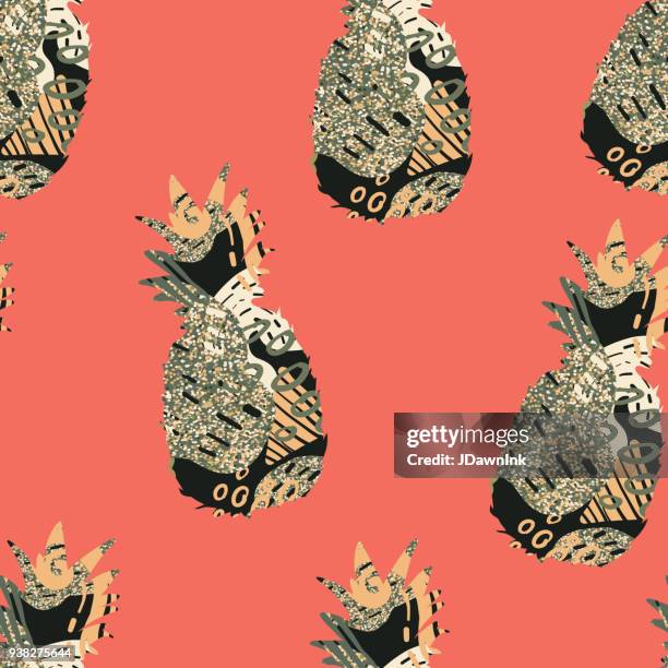 abstract pineapple doodle texture seamless pattern design - pineapple texture stock illustrations