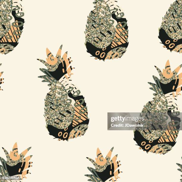 abstract pineapple doodle texture seamless pattern design - pineapple texture stock illustrations