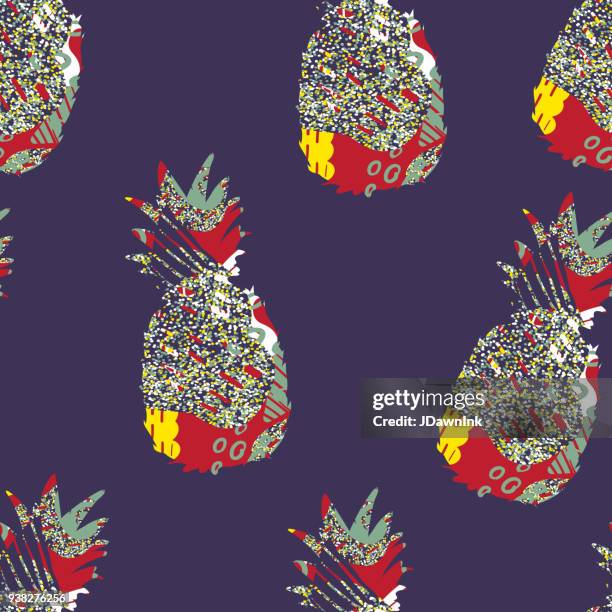 abstract pineapple doodle texture seamless pattern design - pineapple texture stock illustrations
