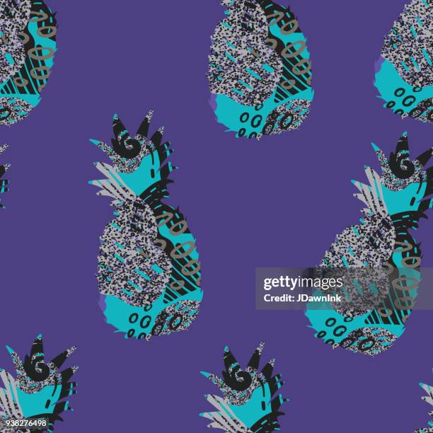 abstract pineapple doodle texture seamless pattern design - pineapple texture stock illustrations