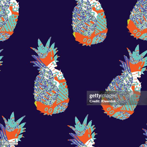 abstract pineapple doodle texture seamless pattern design - pineapple texture stock illustrations