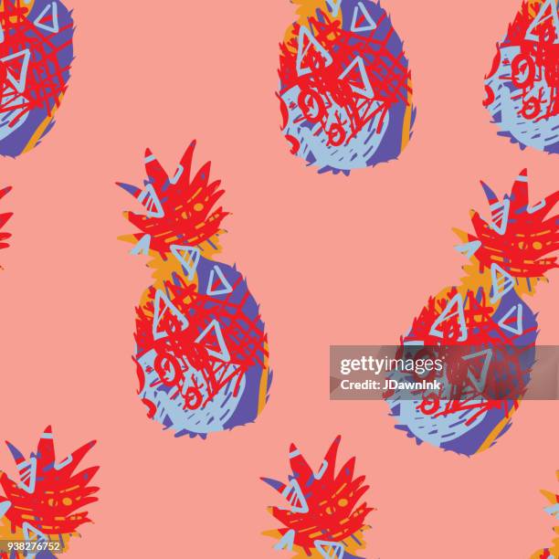 abstract pineapple doodle texture seamless pattern design - pineapple texture stock illustrations