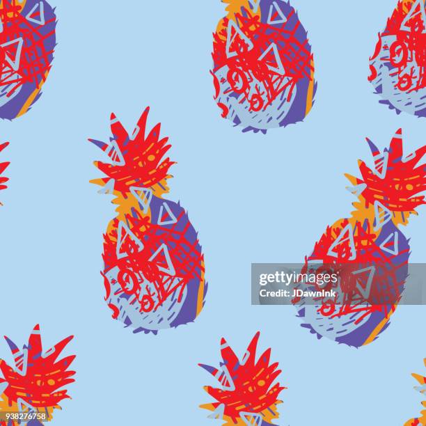 abstract pineapple doodle texture seamless pattern design - pineapple texture stock illustrations