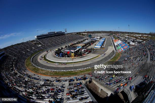 An overview of the track during the weather delayed running of the Monster Energy NASCAR Cup Series STP 500 race on March 26, 2018 at the...