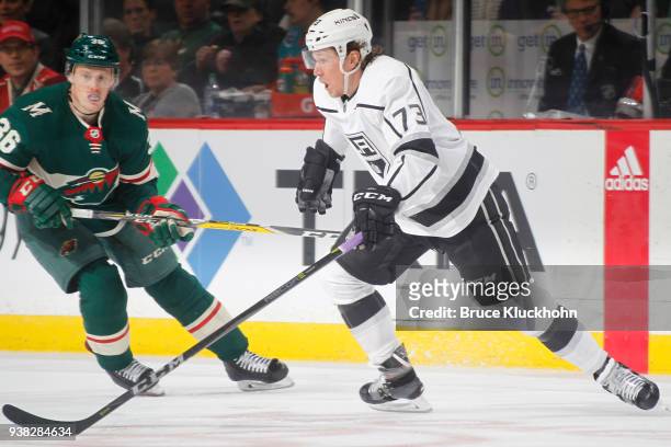 Tyler Toffoli of the Los Angeles Kings skates against the Minnesota Wild during the game at the Xcel Energy Center on March 19, 2018 in St. Paul,...