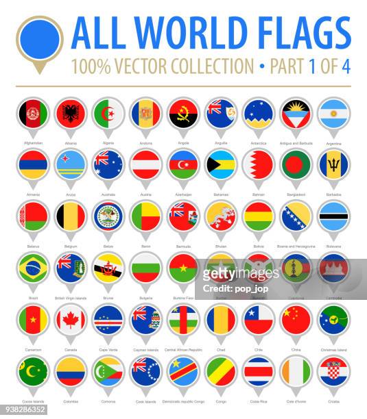world flag round pins - vector flat icons - part 1 of 4 - 2018 croatia vs argentina stock illustrations