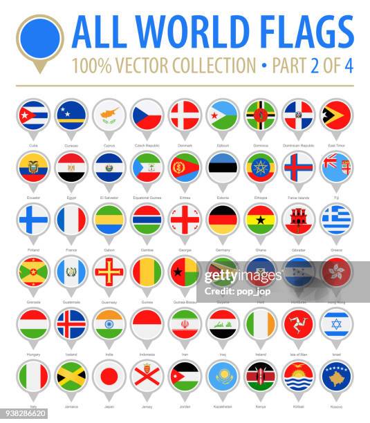 stockillustraties, clipart, cartoons en iconen met vlag van de wereld eerste ronde pinnen - vector platte icons - deel 2 van 4 - georgië zuidelijke kaukasus