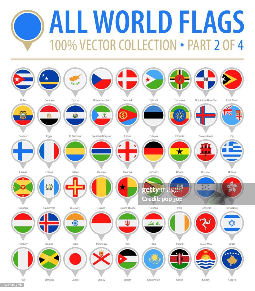 Bandeira do mundo redondo pinos - Vector Icons plana - parte 2 de 4