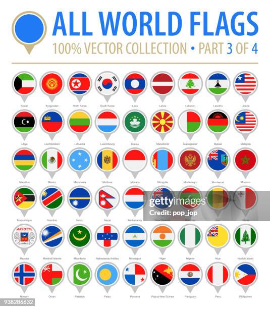 world flag round pins - vector flat icons - part 3 of 4 - nepal stock illustrations