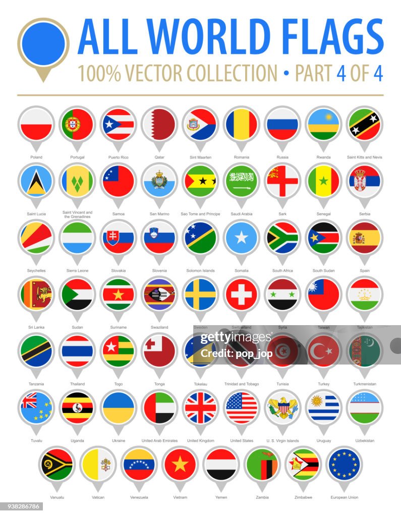 World Flag Round Pins - Vector Flat Icons - Part 4 of 4