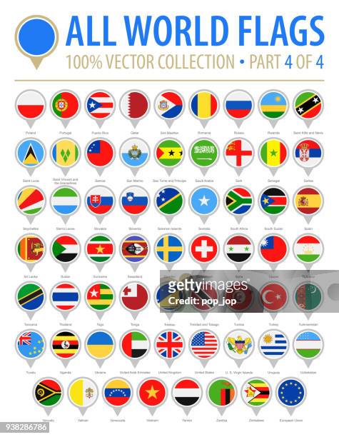 world flag round pins - vector flat icons - part 4 of 4 - brooch stock illustrations