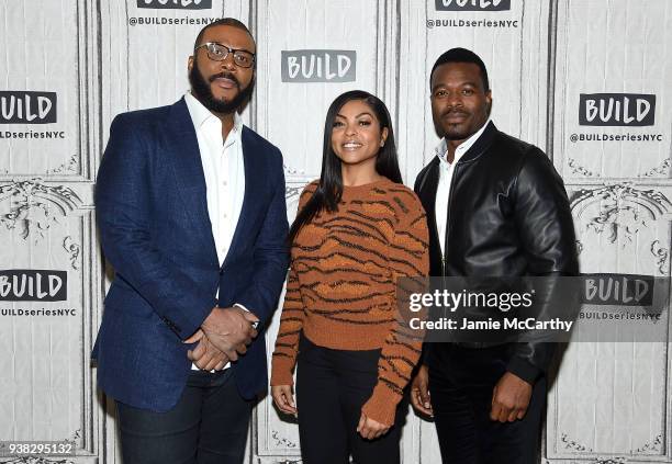 Tyler Perry, Taraji P. Henson and Lyriq Bent, visit Build series to discuss their film "Acrimony" at Build Studio on March 26, 2018 in New York City.